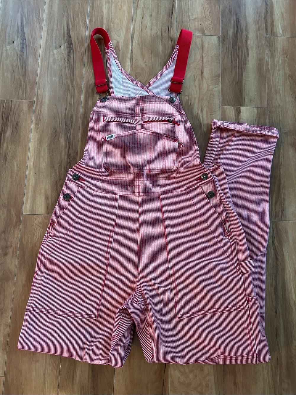 Duluth red striped train conductor double front overalls xs tall